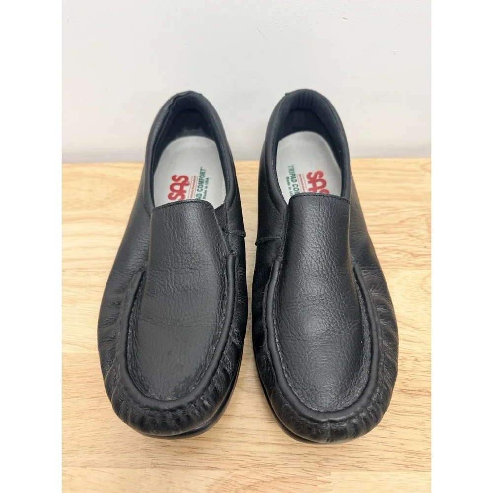 SAS Tripad Women's Black Leather Loafer Slip-on Shoes Comfort Foot Bed Sz 9.5 WW